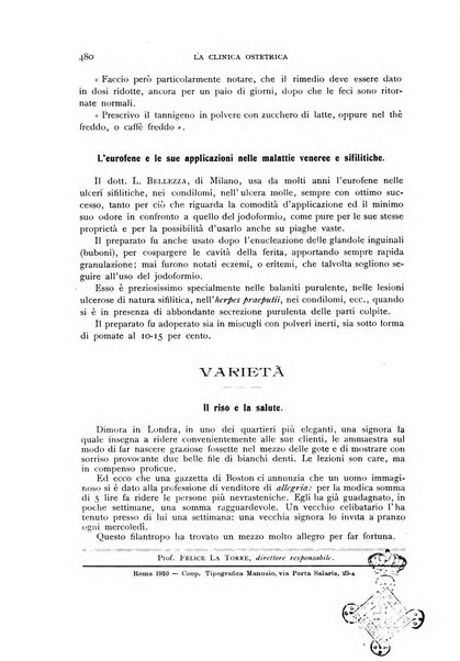 La clinica ostetrica rivista di ostetricia, ginecologia e pediatria. - A. 1, n. 1 (1899)-a. 40, n. 12 (dic. 1938)