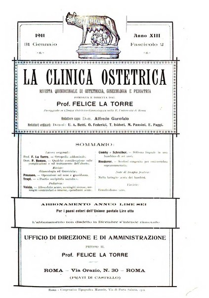 La clinica ostetrica rivista di ostetricia, ginecologia e pediatria. - A. 1, n. 1 (1899)-a. 40, n. 12 (dic. 1938)