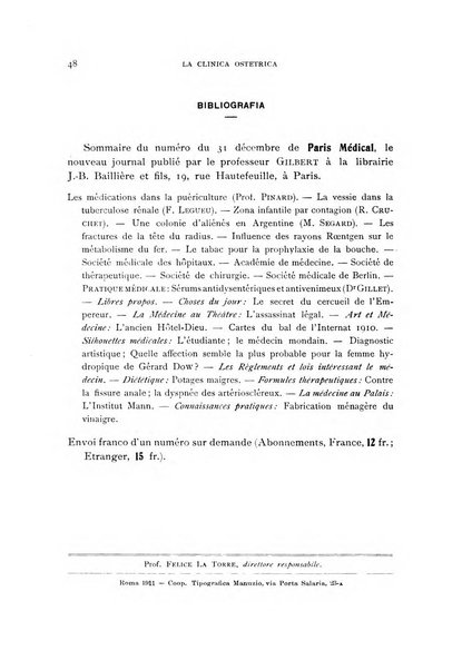 La clinica ostetrica rivista di ostetricia, ginecologia e pediatria. - A. 1, n. 1 (1899)-a. 40, n. 12 (dic. 1938)