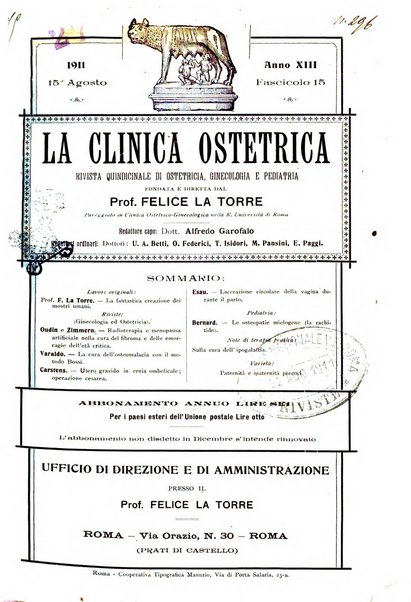 La clinica ostetrica rivista di ostetricia, ginecologia e pediatria. - A. 1, n. 1 (1899)-a. 40, n. 12 (dic. 1938)