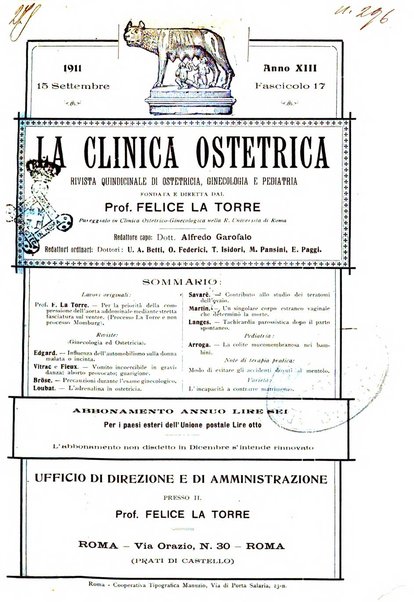 La clinica ostetrica rivista di ostetricia, ginecologia e pediatria. - A. 1, n. 1 (1899)-a. 40, n. 12 (dic. 1938)