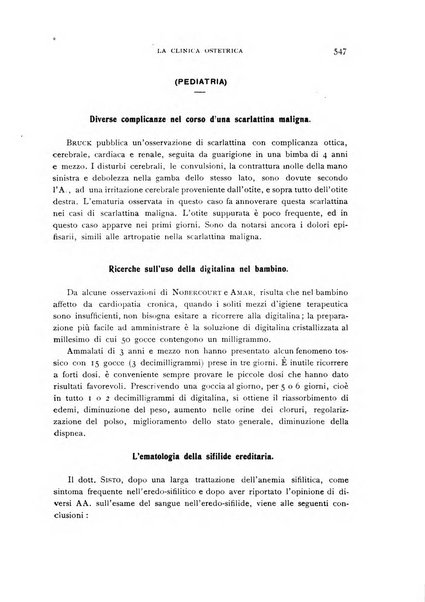 La clinica ostetrica rivista di ostetricia, ginecologia e pediatria. - A. 1, n. 1 (1899)-a. 40, n. 12 (dic. 1938)