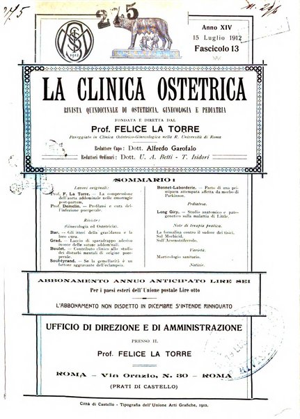 La clinica ostetrica rivista di ostetricia, ginecologia e pediatria. - A. 1, n. 1 (1899)-a. 40, n. 12 (dic. 1938)