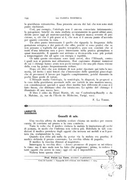 La clinica ostetrica rivista di ostetricia, ginecologia e pediatria. - A. 1, n. 1 (1899)-a. 40, n. 12 (dic. 1938)