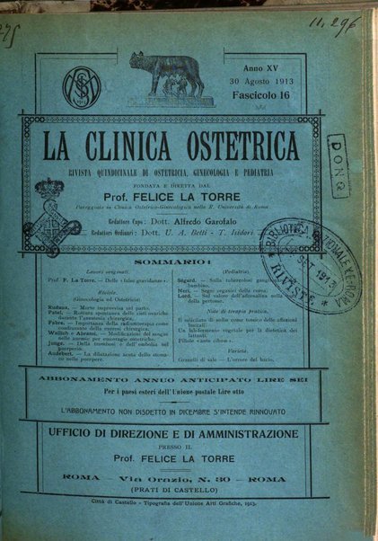 La clinica ostetrica rivista di ostetricia, ginecologia e pediatria. - A. 1, n. 1 (1899)-a. 40, n. 12 (dic. 1938)