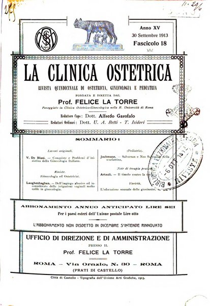 La clinica ostetrica rivista di ostetricia, ginecologia e pediatria. - A. 1, n. 1 (1899)-a. 40, n. 12 (dic. 1938)