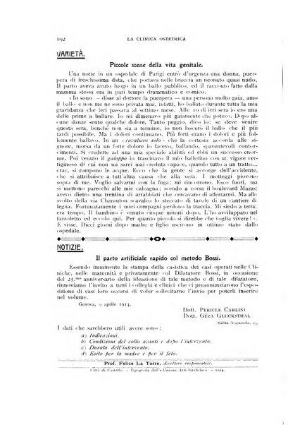 La clinica ostetrica rivista di ostetricia, ginecologia e pediatria. - A. 1, n. 1 (1899)-a. 40, n. 12 (dic. 1938)