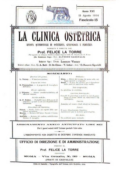 La clinica ostetrica rivista di ostetricia, ginecologia e pediatria. - A. 1, n. 1 (1899)-a. 40, n. 12 (dic. 1938)