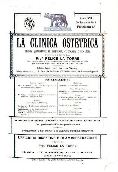 La clinica ostetrica rivista di ostetricia, ginecologia e pediatria. - A. 1, n. 1 (1899)-a. 40, n. 12 (dic. 1938)