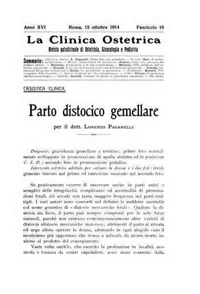 La clinica ostetrica rivista di ostetricia, ginecologia e pediatria. - A. 1, n. 1 (1899)-a. 40, n. 12 (dic. 1938)