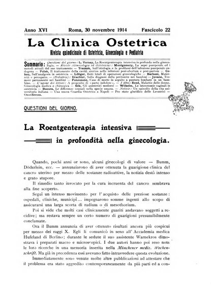 La clinica ostetrica rivista di ostetricia, ginecologia e pediatria. - A. 1, n. 1 (1899)-a. 40, n. 12 (dic. 1938)