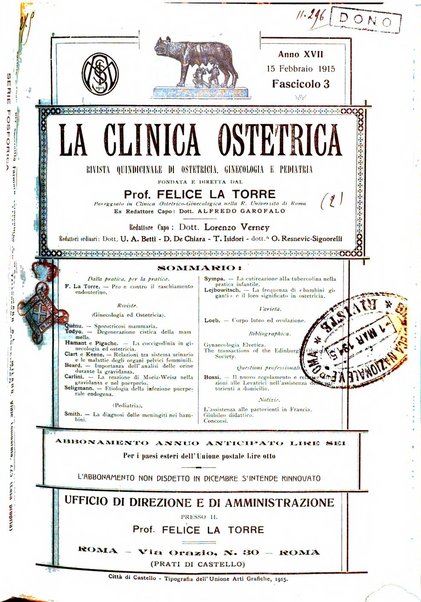 La clinica ostetrica rivista di ostetricia, ginecologia e pediatria. - A. 1, n. 1 (1899)-a. 40, n. 12 (dic. 1938)