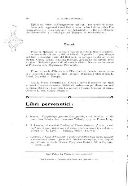 La clinica ostetrica rivista di ostetricia, ginecologia e pediatria. - A. 1, n. 1 (1899)-a. 40, n. 12 (dic. 1938)