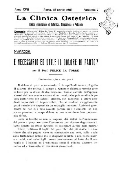 La clinica ostetrica rivista di ostetricia, ginecologia e pediatria. - A. 1, n. 1 (1899)-a. 40, n. 12 (dic. 1938)