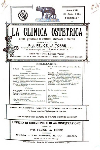 La clinica ostetrica rivista di ostetricia, ginecologia e pediatria. - A. 1, n. 1 (1899)-a. 40, n. 12 (dic. 1938)