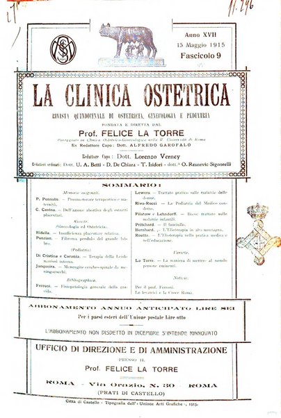 La clinica ostetrica rivista di ostetricia, ginecologia e pediatria. - A. 1, n. 1 (1899)-a. 40, n. 12 (dic. 1938)