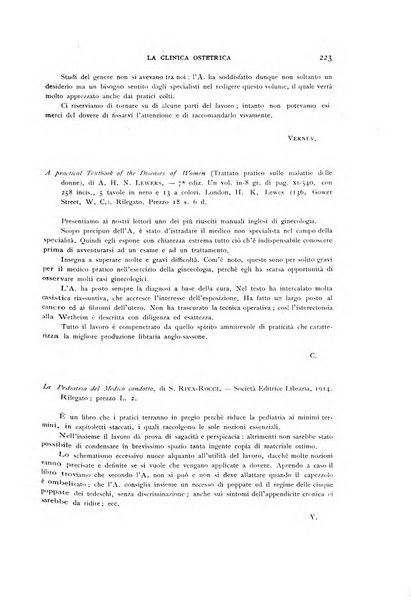 La clinica ostetrica rivista di ostetricia, ginecologia e pediatria. - A. 1, n. 1 (1899)-a. 40, n. 12 (dic. 1938)