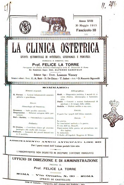 La clinica ostetrica rivista di ostetricia, ginecologia e pediatria. - A. 1, n. 1 (1899)-a. 40, n. 12 (dic. 1938)