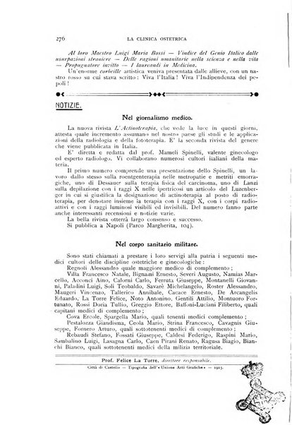 La clinica ostetrica rivista di ostetricia, ginecologia e pediatria. - A. 1, n. 1 (1899)-a. 40, n. 12 (dic. 1938)