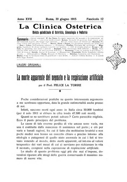 La clinica ostetrica rivista di ostetricia, ginecologia e pediatria. - A. 1, n. 1 (1899)-a. 40, n. 12 (dic. 1938)