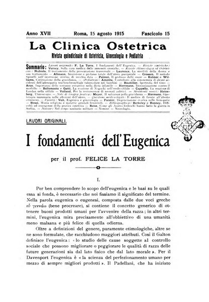 La clinica ostetrica rivista di ostetricia, ginecologia e pediatria. - A. 1, n. 1 (1899)-a. 40, n. 12 (dic. 1938)