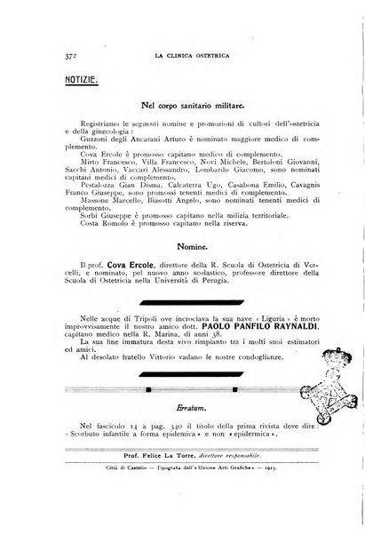 La clinica ostetrica rivista di ostetricia, ginecologia e pediatria. - A. 1, n. 1 (1899)-a. 40, n. 12 (dic. 1938)