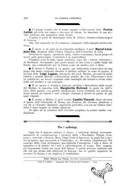 La clinica ostetrica rivista di ostetricia, ginecologia e pediatria. - A. 1, n. 1 (1899)-a. 40, n. 12 (dic. 1938)