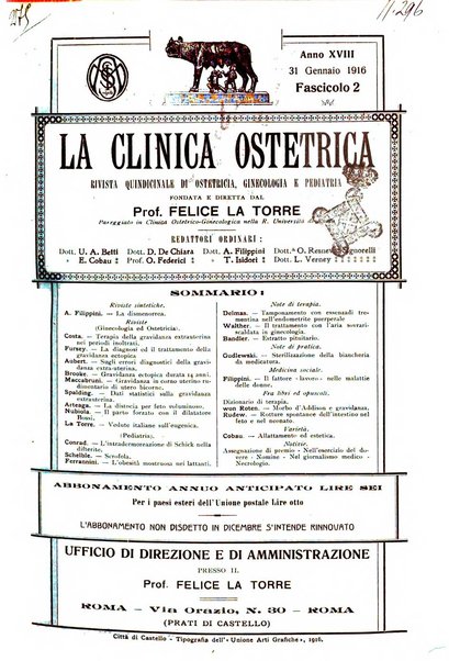 La clinica ostetrica rivista di ostetricia, ginecologia e pediatria. - A. 1, n. 1 (1899)-a. 40, n. 12 (dic. 1938)