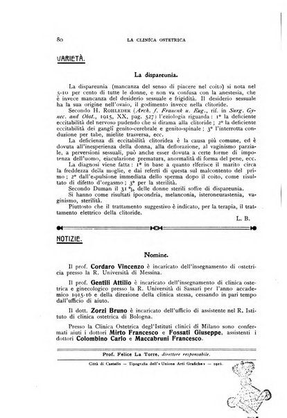 La clinica ostetrica rivista di ostetricia, ginecologia e pediatria. - A. 1, n. 1 (1899)-a. 40, n. 12 (dic. 1938)