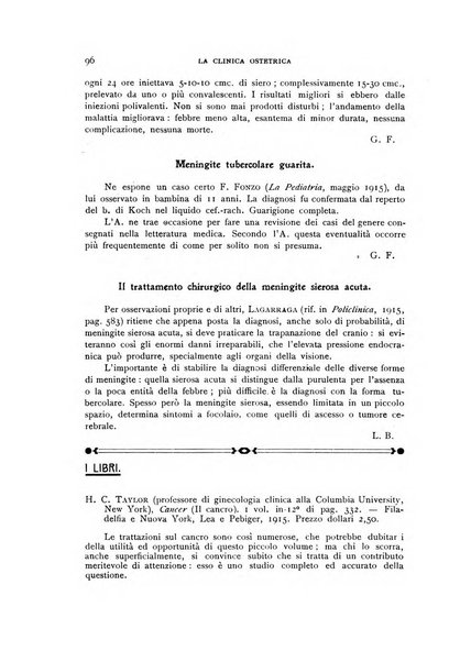 La clinica ostetrica rivista di ostetricia, ginecologia e pediatria. - A. 1, n. 1 (1899)-a. 40, n. 12 (dic. 1938)