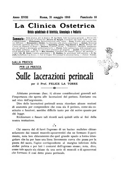 La clinica ostetrica rivista di ostetricia, ginecologia e pediatria. - A. 1, n. 1 (1899)-a. 40, n. 12 (dic. 1938)