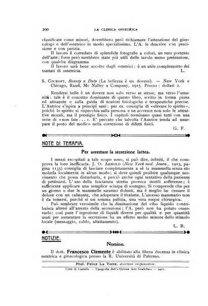 La clinica ostetrica rivista di ostetricia, ginecologia e pediatria. - A. 1, n. 1 (1899)-a. 40, n. 12 (dic. 1938)