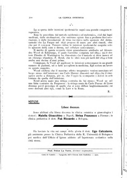 La clinica ostetrica rivista di ostetricia, ginecologia e pediatria. - A. 1, n. 1 (1899)-a. 40, n. 12 (dic. 1938)