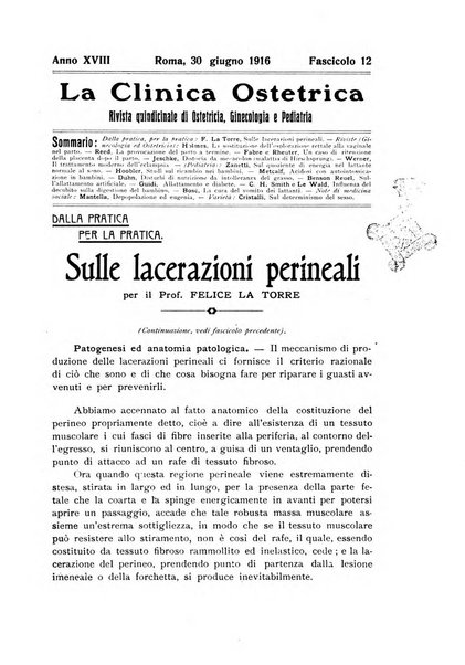 La clinica ostetrica rivista di ostetricia, ginecologia e pediatria. - A. 1, n. 1 (1899)-a. 40, n. 12 (dic. 1938)