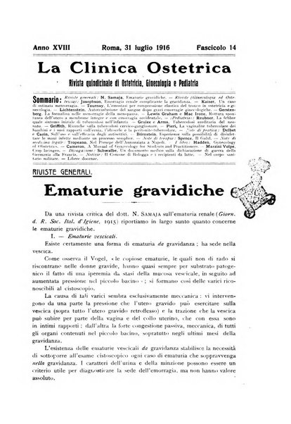 La clinica ostetrica rivista di ostetricia, ginecologia e pediatria. - A. 1, n. 1 (1899)-a. 40, n. 12 (dic. 1938)