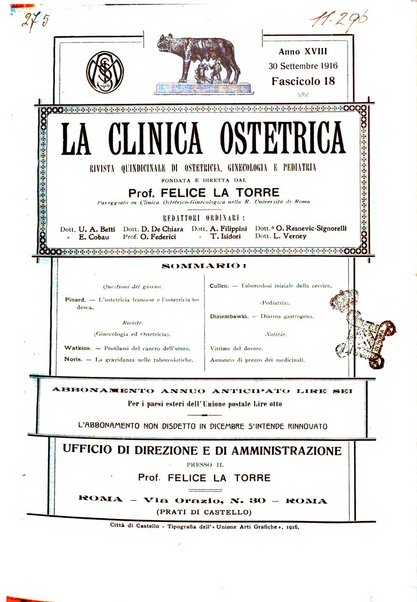 La clinica ostetrica rivista di ostetricia, ginecologia e pediatria. - A. 1, n. 1 (1899)-a. 40, n. 12 (dic. 1938)