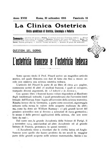 La clinica ostetrica rivista di ostetricia, ginecologia e pediatria. - A. 1, n. 1 (1899)-a. 40, n. 12 (dic. 1938)