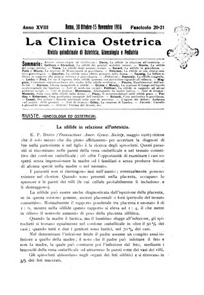 La clinica ostetrica rivista di ostetricia, ginecologia e pediatria. - A. 1, n. 1 (1899)-a. 40, n. 12 (dic. 1938)