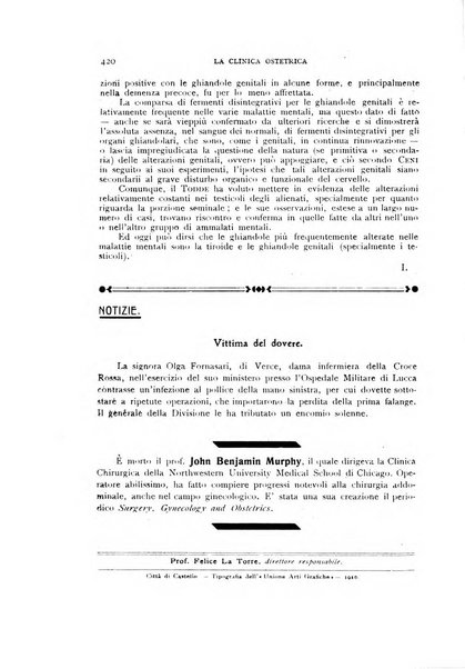 La clinica ostetrica rivista di ostetricia, ginecologia e pediatria. - A. 1, n. 1 (1899)-a. 40, n. 12 (dic. 1938)