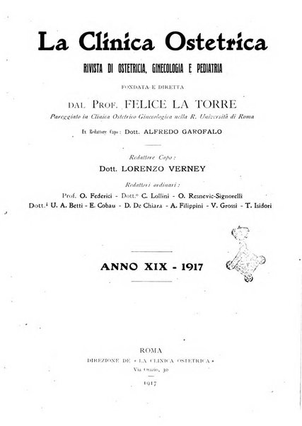 La clinica ostetrica rivista di ostetricia, ginecologia e pediatria. - A. 1, n. 1 (1899)-a. 40, n. 12 (dic. 1938)