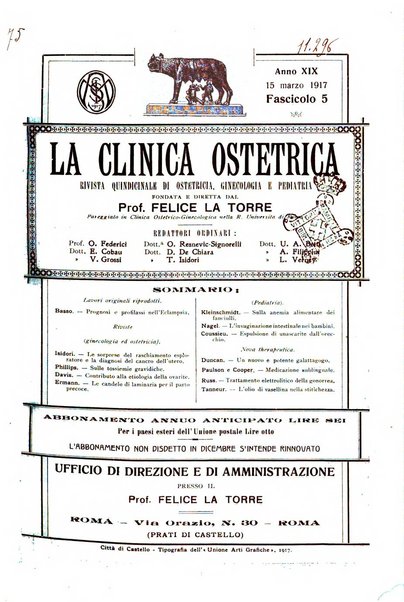 La clinica ostetrica rivista di ostetricia, ginecologia e pediatria. - A. 1, n. 1 (1899)-a. 40, n. 12 (dic. 1938)