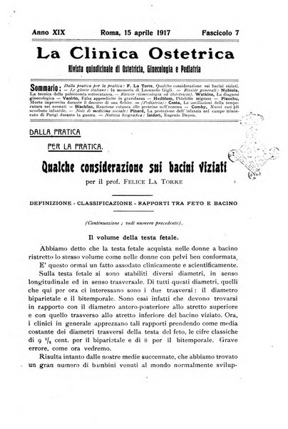 La clinica ostetrica rivista di ostetricia, ginecologia e pediatria. - A. 1, n. 1 (1899)-a. 40, n. 12 (dic. 1938)