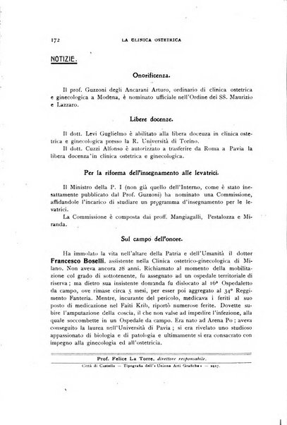 La clinica ostetrica rivista di ostetricia, ginecologia e pediatria. - A. 1, n. 1 (1899)-a. 40, n. 12 (dic. 1938)