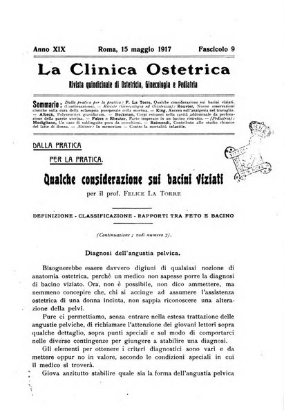 La clinica ostetrica rivista di ostetricia, ginecologia e pediatria. - A. 1, n. 1 (1899)-a. 40, n. 12 (dic. 1938)