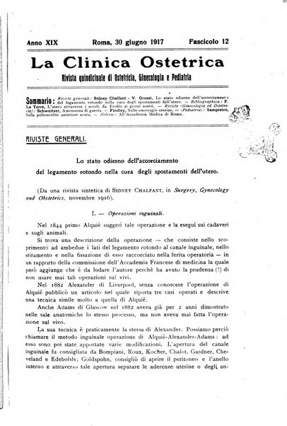 La clinica ostetrica rivista di ostetricia, ginecologia e pediatria. - A. 1, n. 1 (1899)-a. 40, n. 12 (dic. 1938)