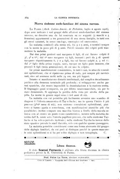 La clinica ostetrica rivista di ostetricia, ginecologia e pediatria. - A. 1, n. 1 (1899)-a. 40, n. 12 (dic. 1938)