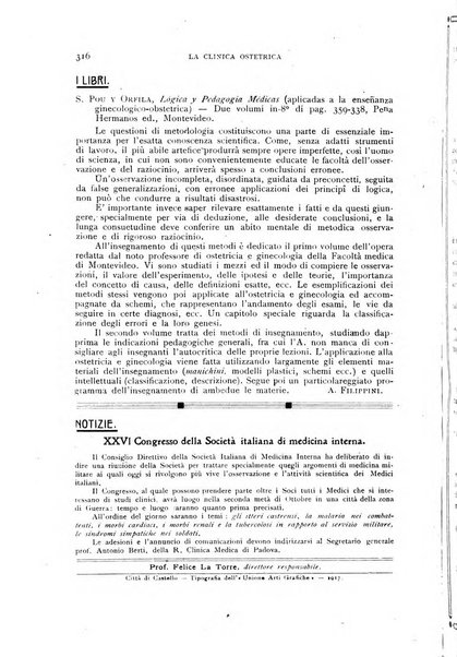 La clinica ostetrica rivista di ostetricia, ginecologia e pediatria. - A. 1, n. 1 (1899)-a. 40, n. 12 (dic. 1938)