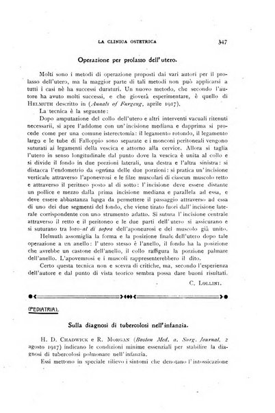 La clinica ostetrica rivista di ostetricia, ginecologia e pediatria. - A. 1, n. 1 (1899)-a. 40, n. 12 (dic. 1938)