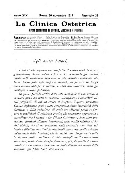 La clinica ostetrica rivista di ostetricia, ginecologia e pediatria. - A. 1, n. 1 (1899)-a. 40, n. 12 (dic. 1938)