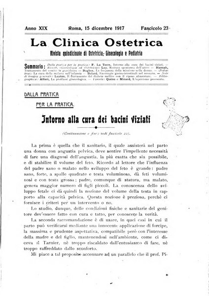 La clinica ostetrica rivista di ostetricia, ginecologia e pediatria. - A. 1, n. 1 (1899)-a. 40, n. 12 (dic. 1938)